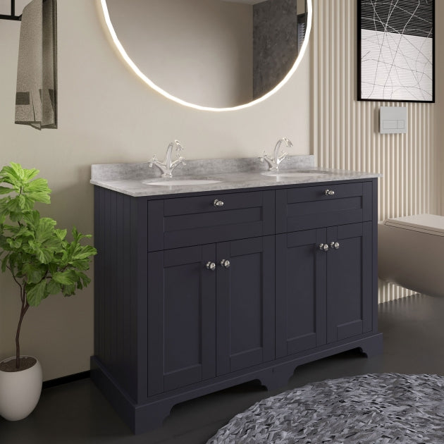 Crawford Old London Floor Standing Vanity Unit with 1TH Grey Marble Top Basin 1200mm Wide - Twilight Blue