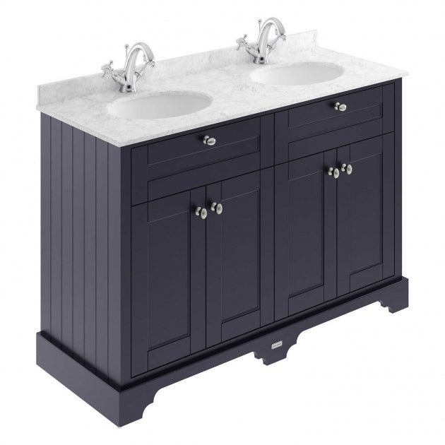 Crawford Old London Floor Standing Vanity Unit with 1TH Grey Marble Top Basin 1200mm Wide - Twilight Blue