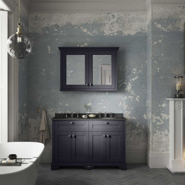 Crawford Old London Floor Standing Vanity Unit with 3TH Black Marble Top Basin 1200mm Wide - Twilight Blue