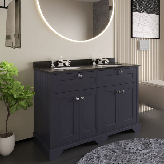 Crawford Old London Floor Standing Vanity Unit with 3TH Black Marble Top Basin 1200mm Wide - Twilight Blue