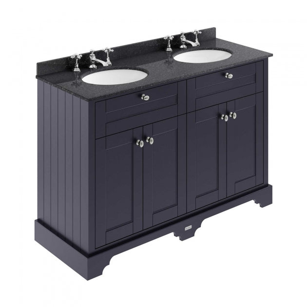 Crawford Old London Floor Standing Vanity Unit with 3TH Black Marble Top Basin 1200mm Wide - Twilight Blue