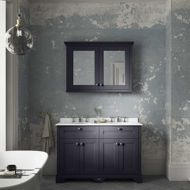 Crawford Old London Floor Standing Vanity Unit with 3TH White Marble Top Basin 1200mm Wide - Twilight Blue