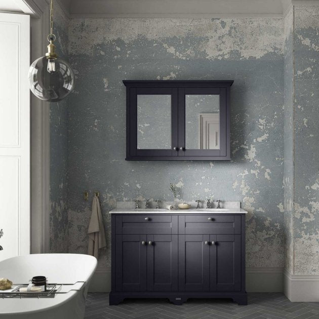 Crawford Old London Floor Standing Vanity Unit with 3TH Grey Marble Top Basin 1200mm Wide - Twilight Blue