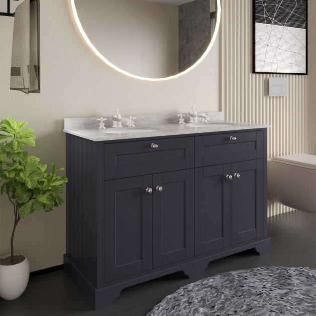 Crawford Old London Floor Standing Vanity Unit with 3TH Grey Marble Top Basin 1200mm Wide - Twilight Blue