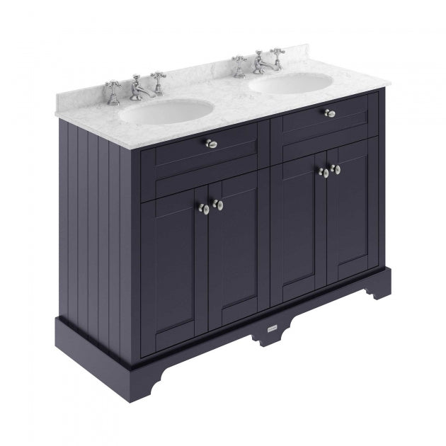 Crawford Old London Floor Standing Vanity Unit with 3TH Grey Marble Top Basin 1200mm Wide - Twilight Blue