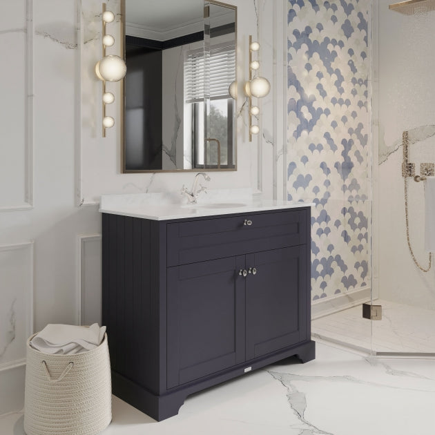 Crawford Old London Floor Standing Vanity Unit with 1TH White Marble Top Basin 1000mm Wide - Twilight Blue