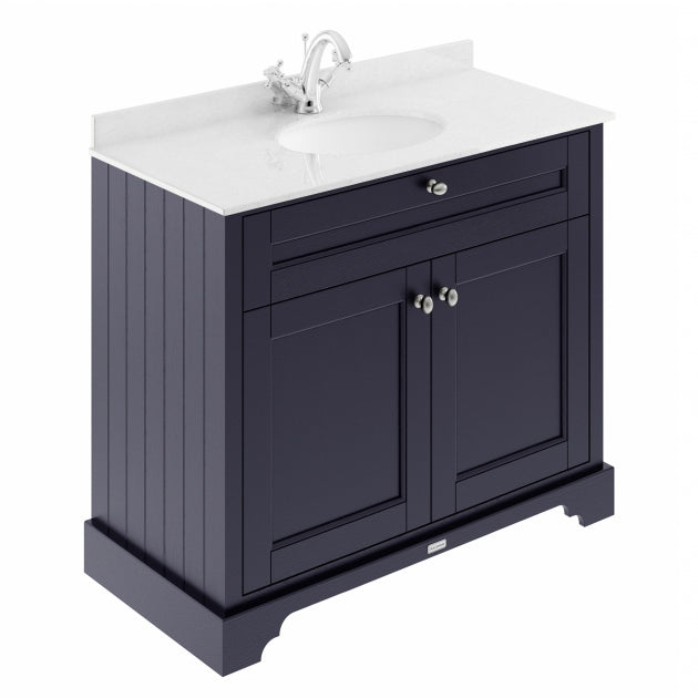 Crawford Old London Floor Standing Vanity Unit with 1TH White Marble Top Basin 1000mm Wide - Twilight Blue