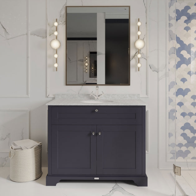 Crawford Old London Floor Standing Vanity Unit with 1TH Grey Marble Top Basin 1000mm Wide - Twilight Blue