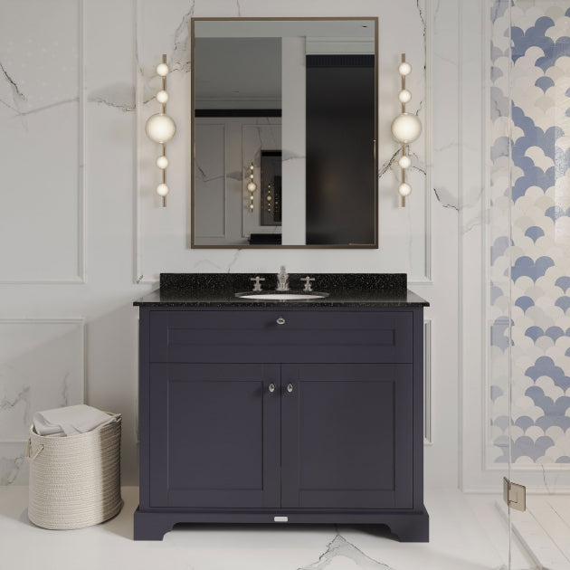 Crawford Old London Floor Standing Vanity Unit with 3TH Black Marble Top Basin 1000mm Wide - Twilight Blue