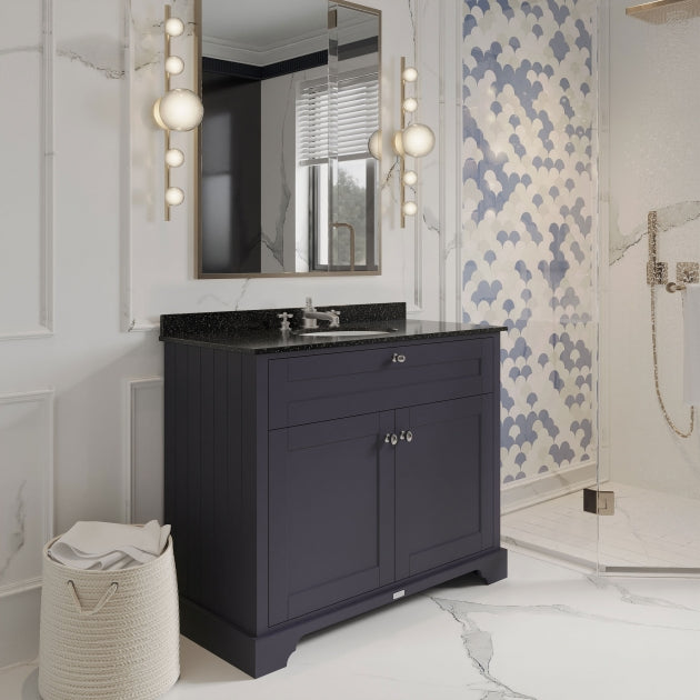 Crawford Old London Floor Standing Vanity Unit with 3TH Black Marble Top Basin 1000mm Wide - Twilight Blue