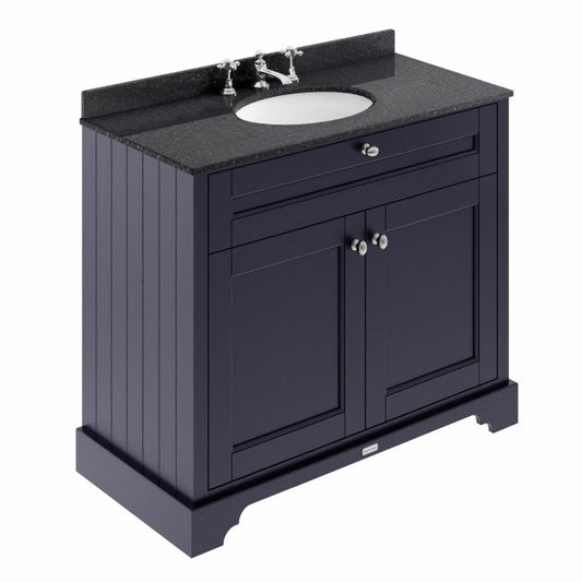 Crawford Old London Floor Standing Vanity Unit with 3TH Black Marble Top Basin 1000mm Wide - Twilight Blue