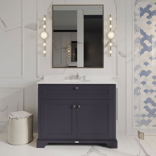 Crawford Old London Floor Standing Vanity Unit with 3TH White Marble Top Basin 1000mm Wide - Twilight Blue