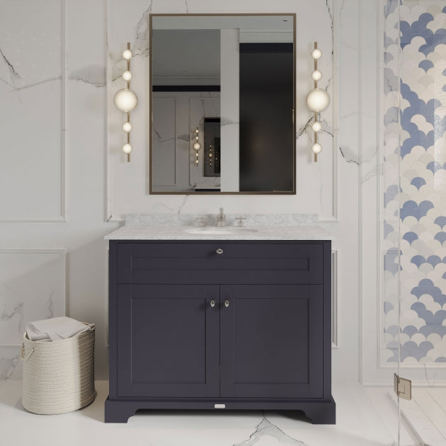 Crawford Old London Floor Standing Vanity Unit with 3TH Grey Marble Top Basin 1000mm Wide - Twilight Blue