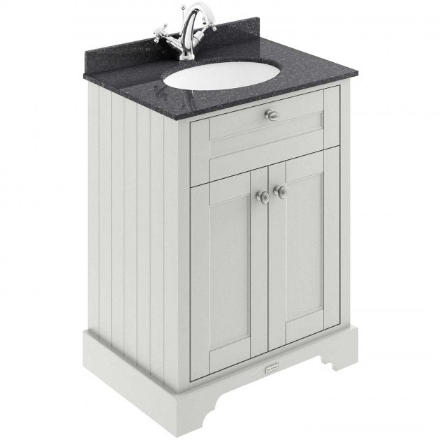 Crawford Old London Floor Standing Vanity Unit with 1TH Black Marble Top Basin 600mm Wide - Timeless Sand