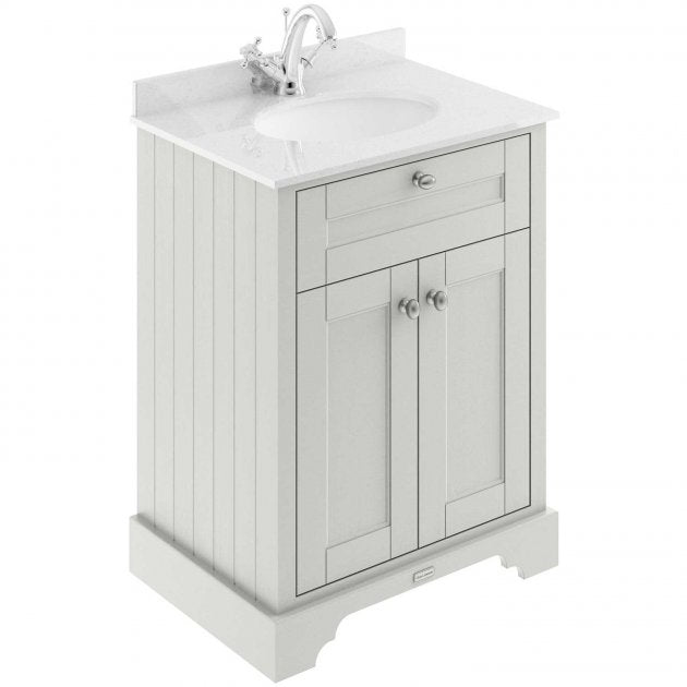 Crawford Old London Floor Standing Vanity Unit with 1TH White Marble Top Basin 600mm Wide - Timeless Sand