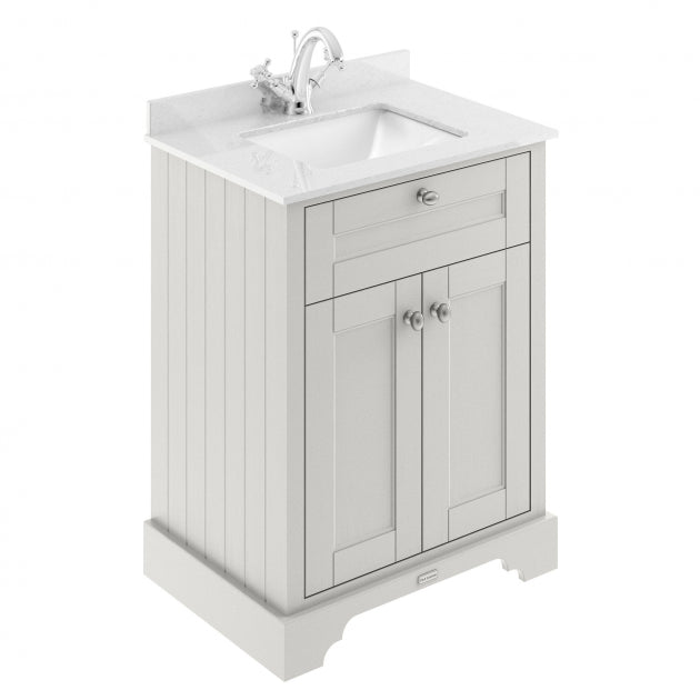 Crawford Old London Floor Standing Vanity Unit with 1TH White Marble Top Rectangular Basin 600mm Wide - Timeless Sand