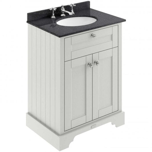 Crawford Old London Floor Standing Vanity Unit with 3TH Black Marble Top Basin 600mm Wide - Timeless Sand