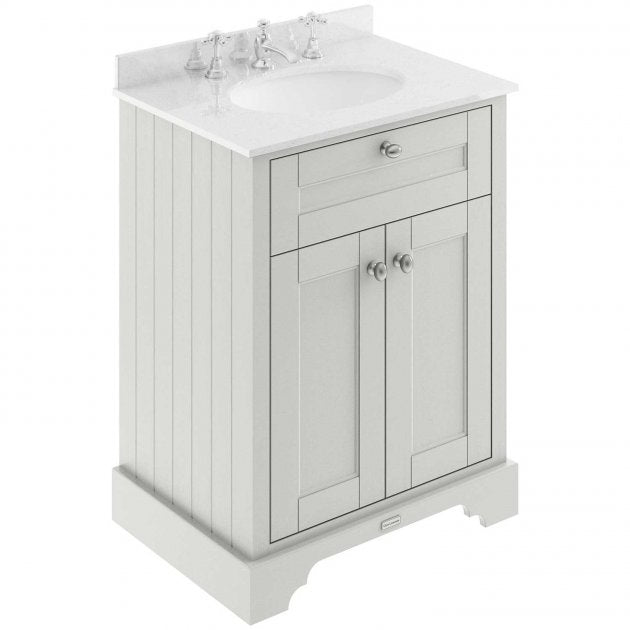 Crawford Old London Floor Standing Vanity Unit with 3TH White Marble Top Basin 600mm Wide - Timeless Sand