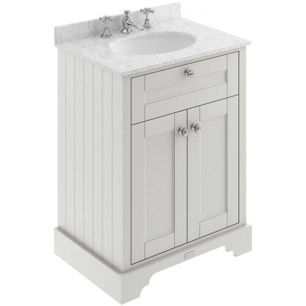 Crawford Old London Floor Standing Vanity Unit with 3TH Grey Marble Top Basin 600mm Wide - Timeless Sand