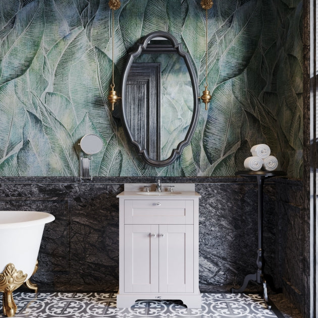 Crawford Old London Floor Standing Vanity Unit with 3TH Grey Marble Top Basin 600mm Wide - Timeless Sand