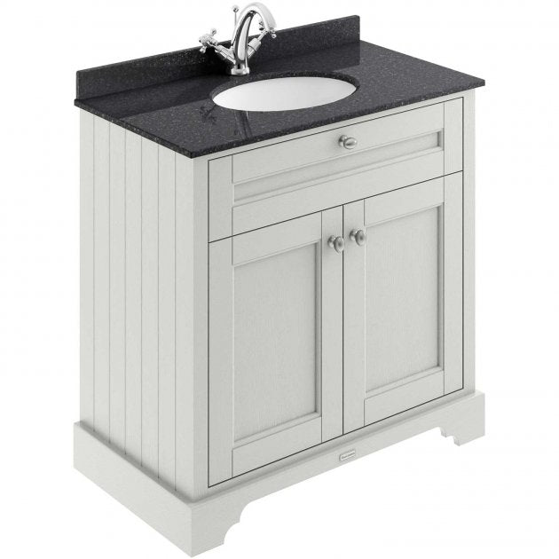 Crawford Old London Floor Standing Vanity Unit with 1TH Black Marble Top Basin 800mm Wide - Timeless Sand