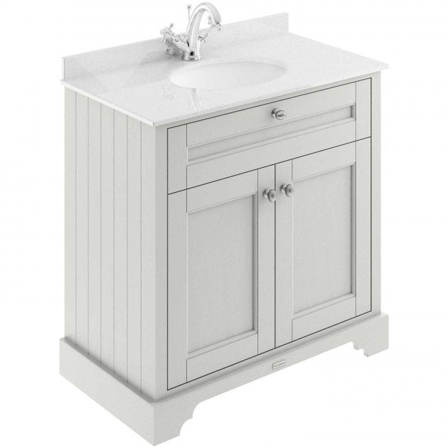 Crawford Old London Floor Standing Vanity Unit with 1TH White Marble Top Basin 800mm Wide - Timeless Sand