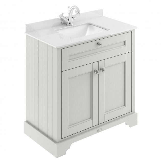 Crawford Old London Floor Standing Vanity Unit with 1TH White Marble Top Rectangular Basin 820mm Wide - Timeless Sand