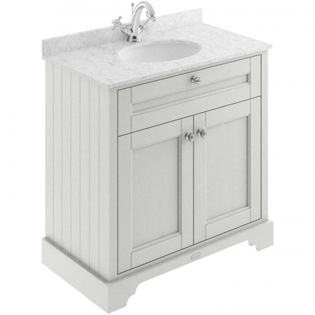 Crawford Old London Floor Standing Vanity Unit with 1TH Grey Marble Top Basin 800mm Wide - Timeless Sand