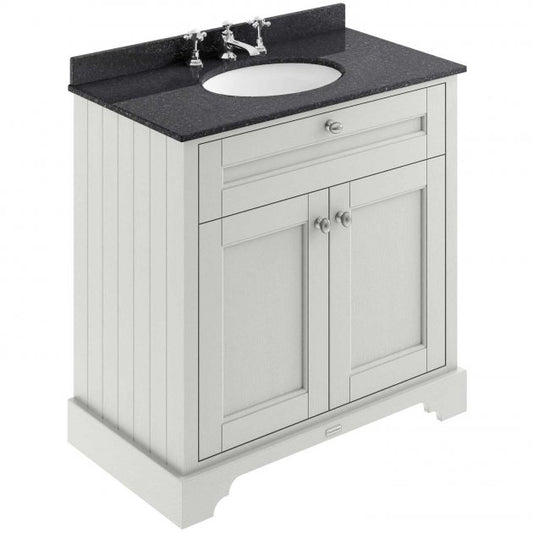 Crawford Old London Floor Standing Vanity Unit with 3TH Black Marble Top Basin 800mm Wide - Timeless Sand