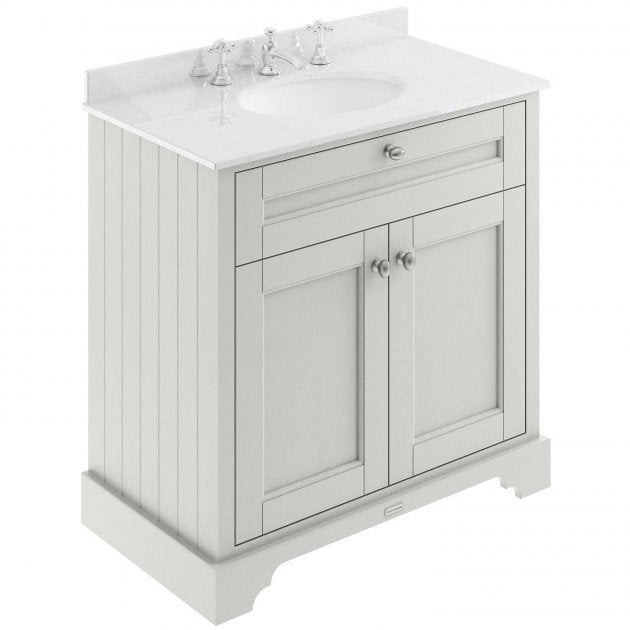 Crawford Old London Floor Standing Vanity Unit with 3TH White Marble Top Basin 800mm Wide - Timeless Sand