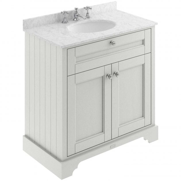 Crawford Old London Floor Standing Vanity Unit with 3TH Grey Marble Top Basin 800mm Wide - Timeless Sand