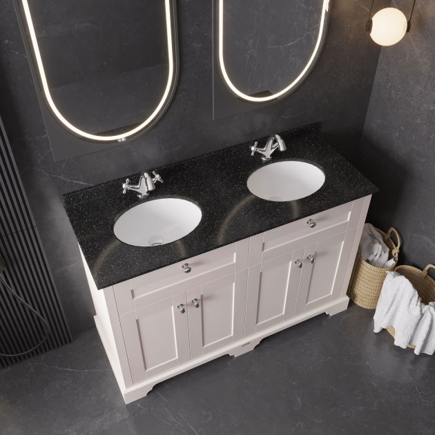 Crawford Old London Floor Standing Vanity Unit with 1TH Black Marble Top Basin 1200mm Wide - Timeless Sand