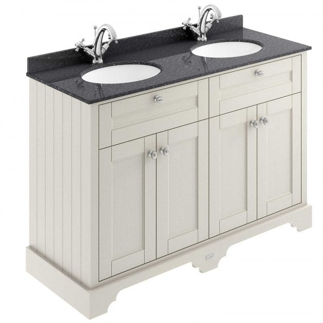 Crawford Old London Floor Standing Vanity Unit with 1TH Black Marble Top Basin 1200mm Wide - Timeless Sand