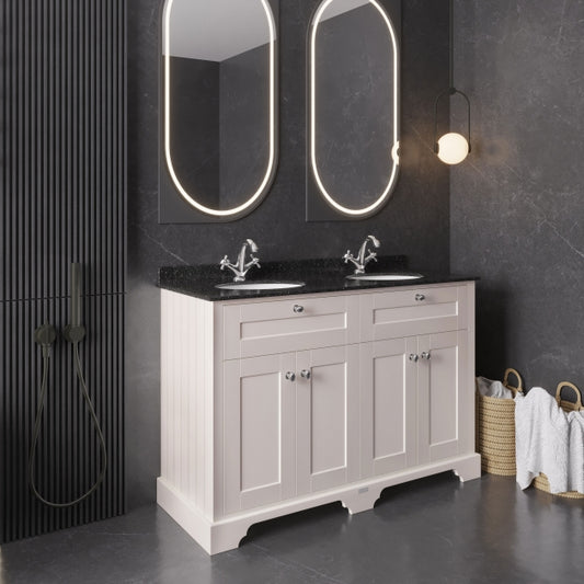 Crawford Old London Floor Standing Vanity Unit with 1TH Black Marble Top Basin 1200mm Wide - Timeless Sand