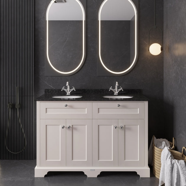 Crawford Old London Floor Standing Vanity Unit with 1TH Black Marble Top Basin 1200mm Wide - Timeless Sand