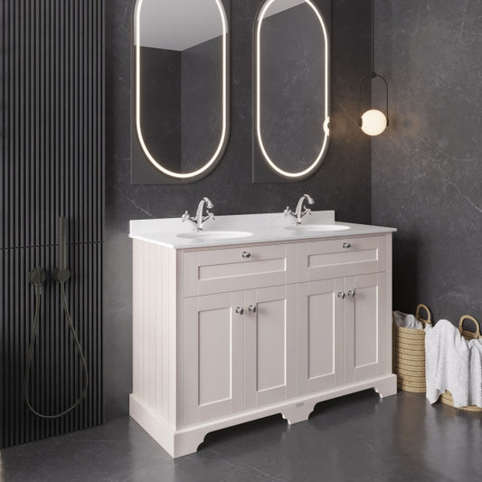 Crawford Old London Floor Standing Vanity Unit with 1TH White Marble Top Basin 1200mm Wide - Timeless Sand