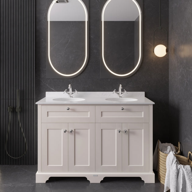 Crawford Old London Floor Standing Vanity Unit with 1TH White Marble Top Basin 1200mm Wide - Timeless Sand