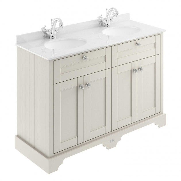 Crawford Old London Floor Standing Vanity Unit with 1TH White Marble Top Basin 1200mm Wide - Timeless Sand