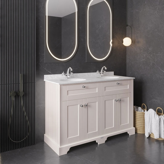 Crawford Old London Floor Standing Vanity Unit with 1TH Grey Marble Top Basin 1200mm Wide - Timeless Sand