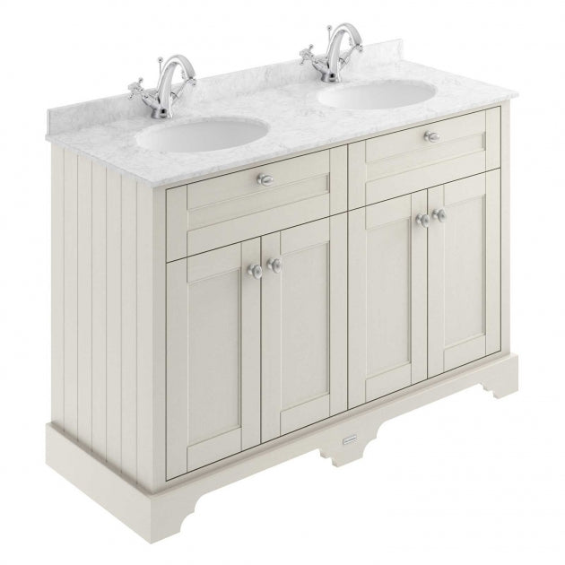 Crawford Old London Floor Standing Vanity Unit with 1TH Grey Marble Top Basin 1200mm Wide - Timeless Sand