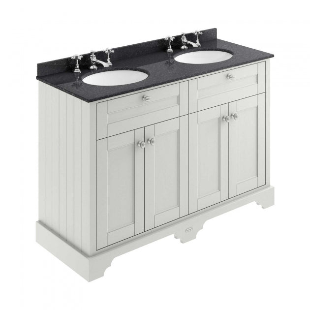 Crawford Old London Floor Standing Vanity Unit with 3TH Black Marble Top Basin 1200mm Wide - Timeless Sand