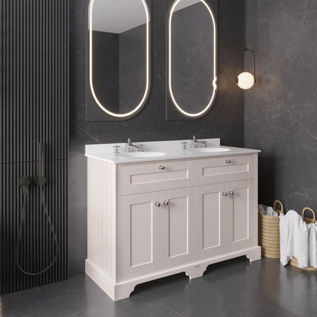 Crawford Old London Floor Standing Vanity Unit with 3TH White Marble Top Basin 1200mm Wide - Timeless Sand