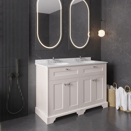 Crawford Old London Floor Standing Vanity Unit with 3TH Grey Marble Top Basin 1200mm Wide - Timeless Sand