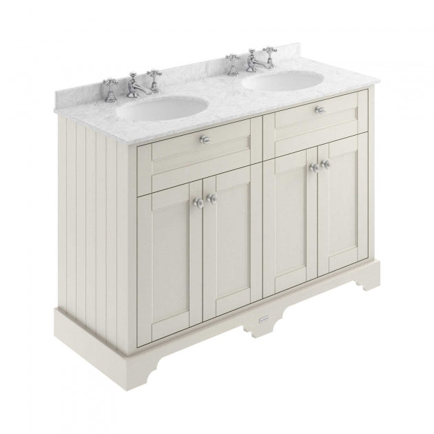 Crawford Old London Floor Standing Vanity Unit with 3TH Grey Marble Top Basin 1200mm Wide - Timeless Sand