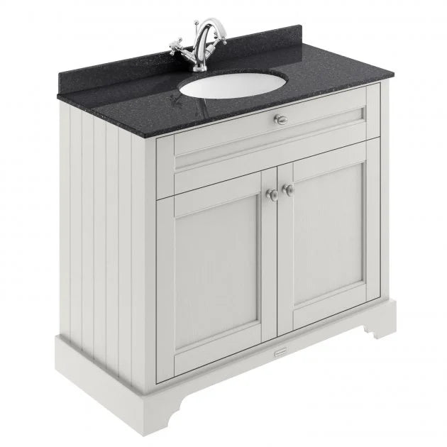 Crawford Old London Floor Standing Vanity Unit with 1TH Black Marble Top Basin 1000mm Wide - Timeless Sand