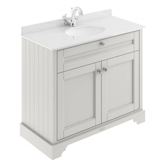 Crawford Old London Floor Standing Vanity Unit with 1TH White Marble Top Basin 1000mm Wide - Timeless Sand