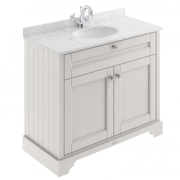 Crawford Old London Floor Standing Vanity Unit with 1TH Grey Marble Top Basin 1000mm Wide - Timeless Sand