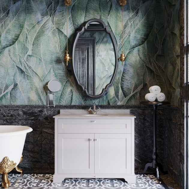 Crawford Old London Floor Standing Vanity Unit with 1TH Grey Marble Top Basin 1000mm Wide - Timeless Sand