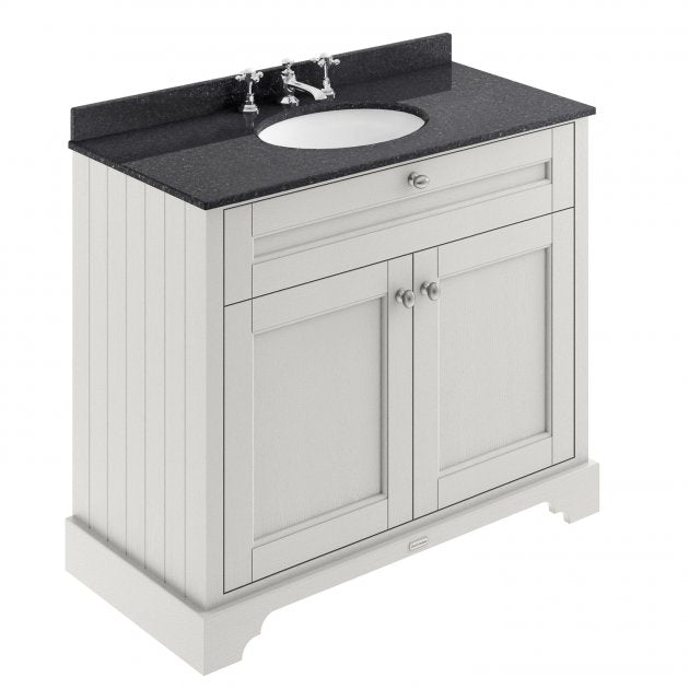 Crawford Old London Floor Standing Vanity Unit with 3TH Black Marble Top Basin 1000mm Wide - Timeless Sand