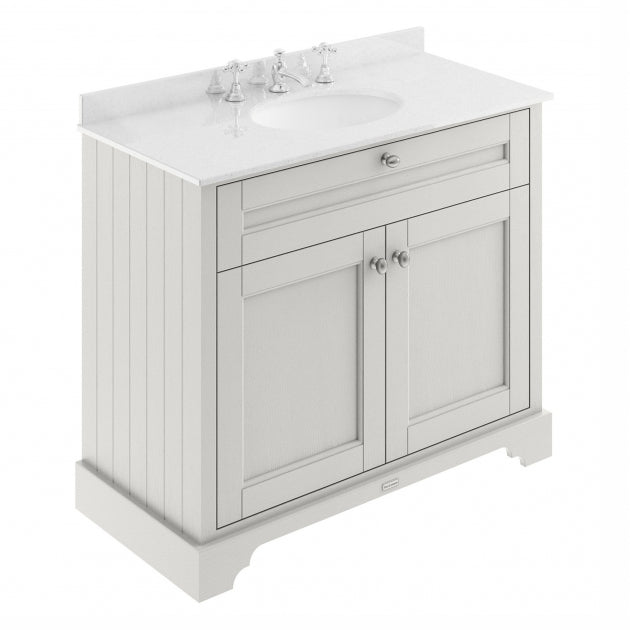 Crawford Old London Floor Standing Vanity Unit with 3TH White Marble Top Basin 1000mm Wide - Timeless Sand